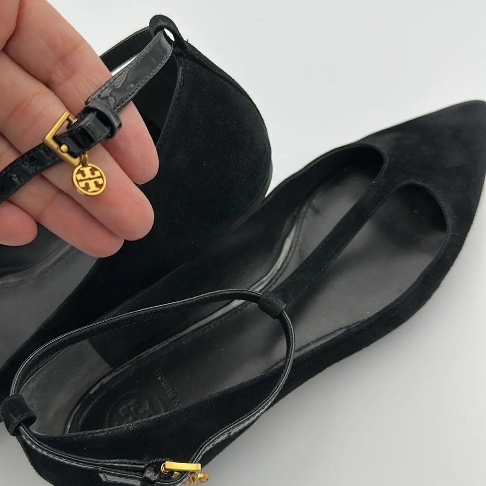 Tory Burch Ashton T-Strap Flat Sz7 1/2 Black